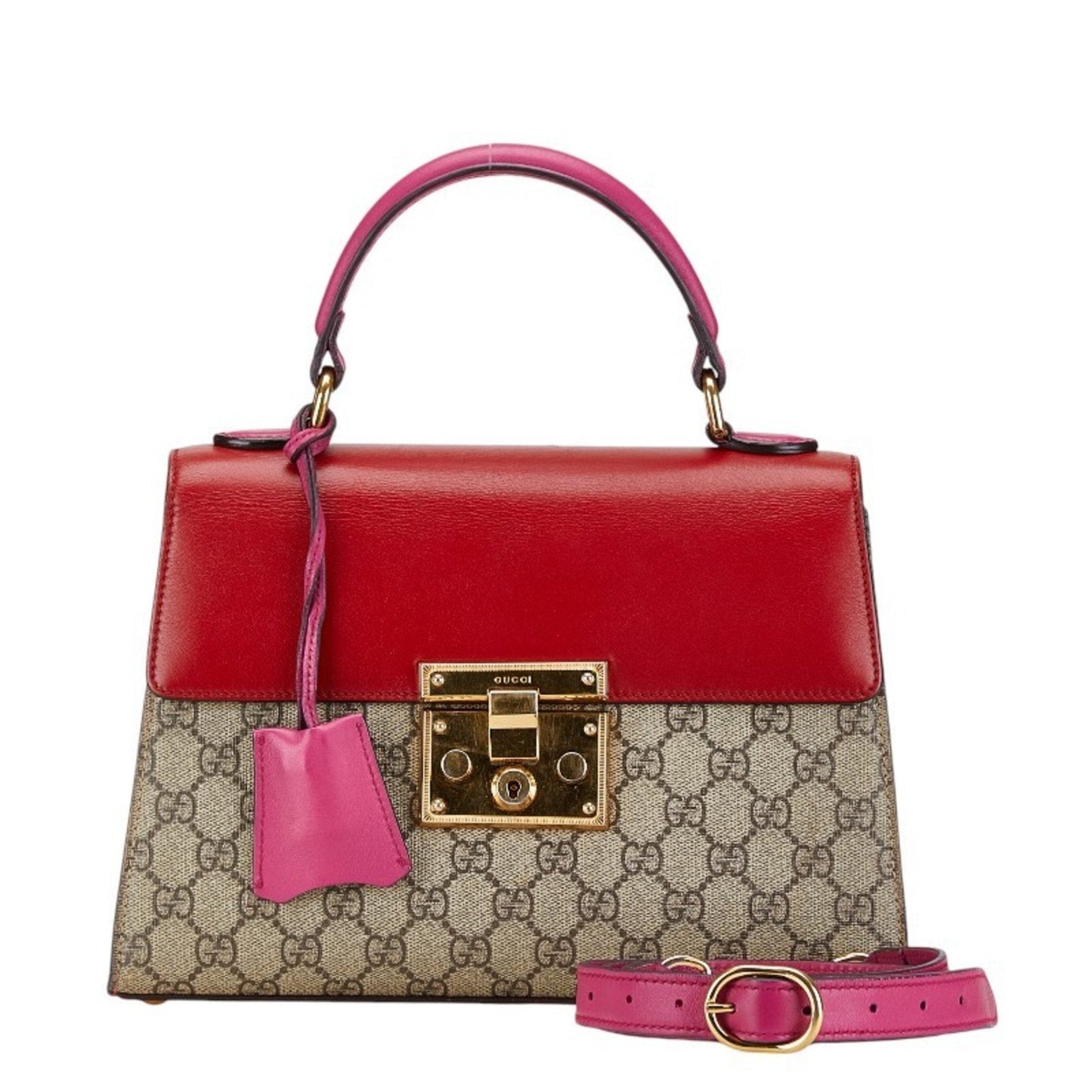 Gucci Beige Pink Red Color Pvc Leather Handbag Shoulder Bag ()