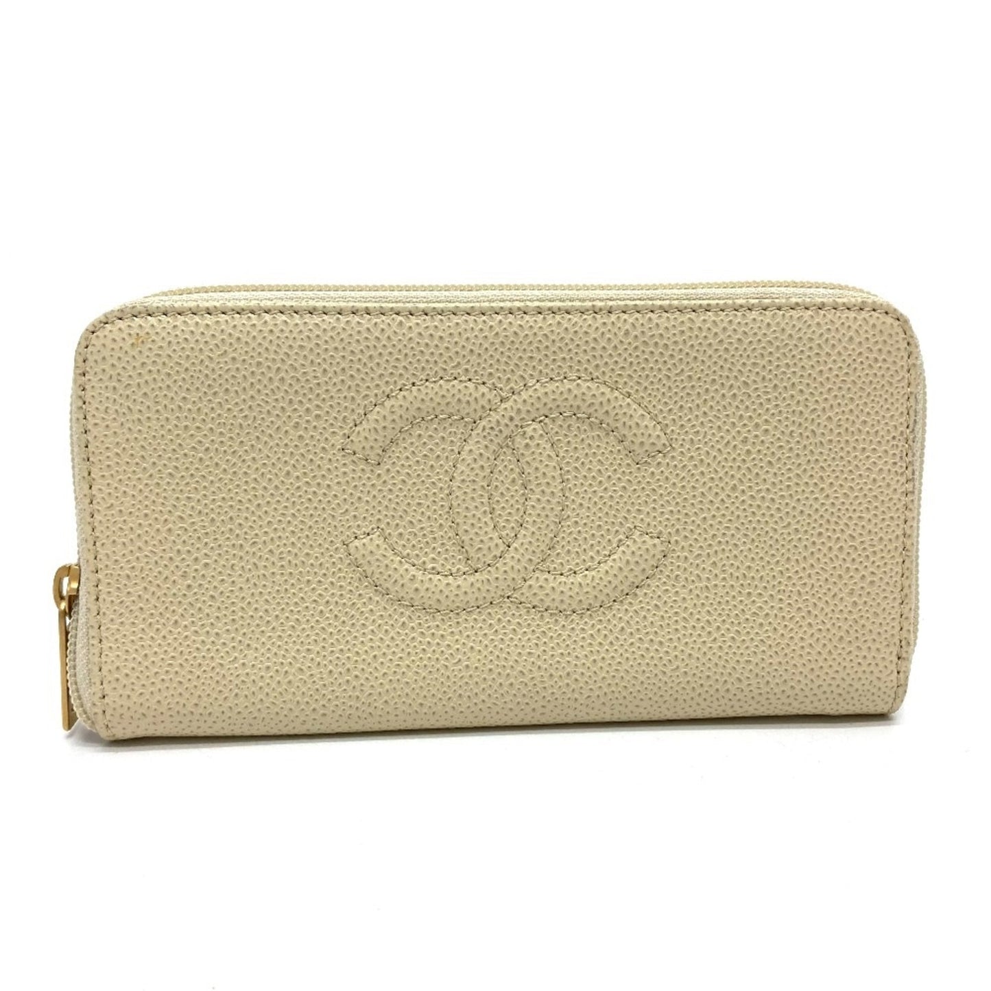 Chanel Beige Leather Long Wallet (Bi-Fold) ()