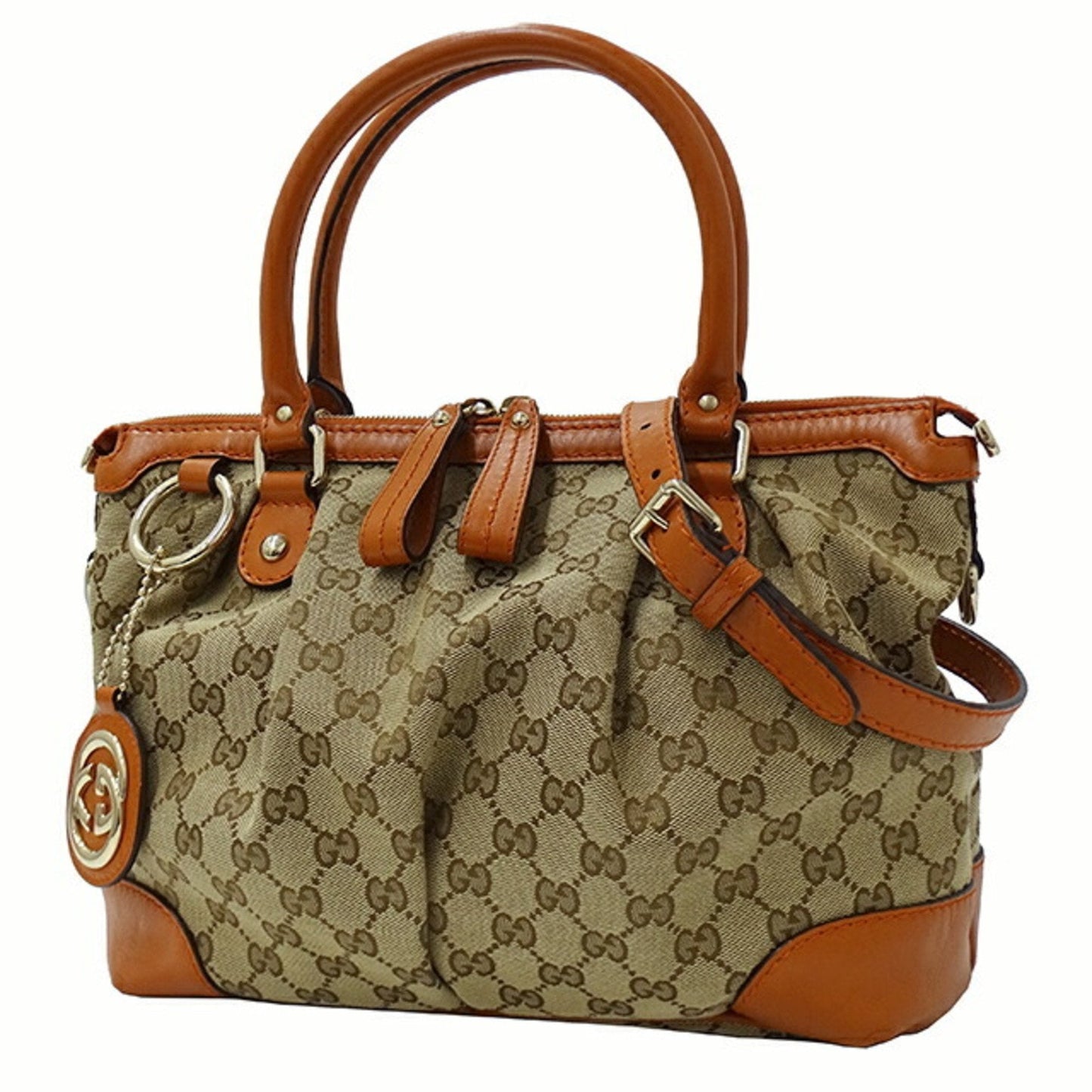 Gucci Beige Brown Orange Gg Canvas Leather Handbag Shoulder Bag ()