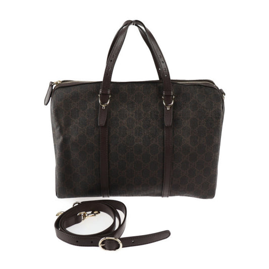 Gucci Dark Brown Gg Supreme Leather Boston Bag Handbag Shoulder Bag ()
