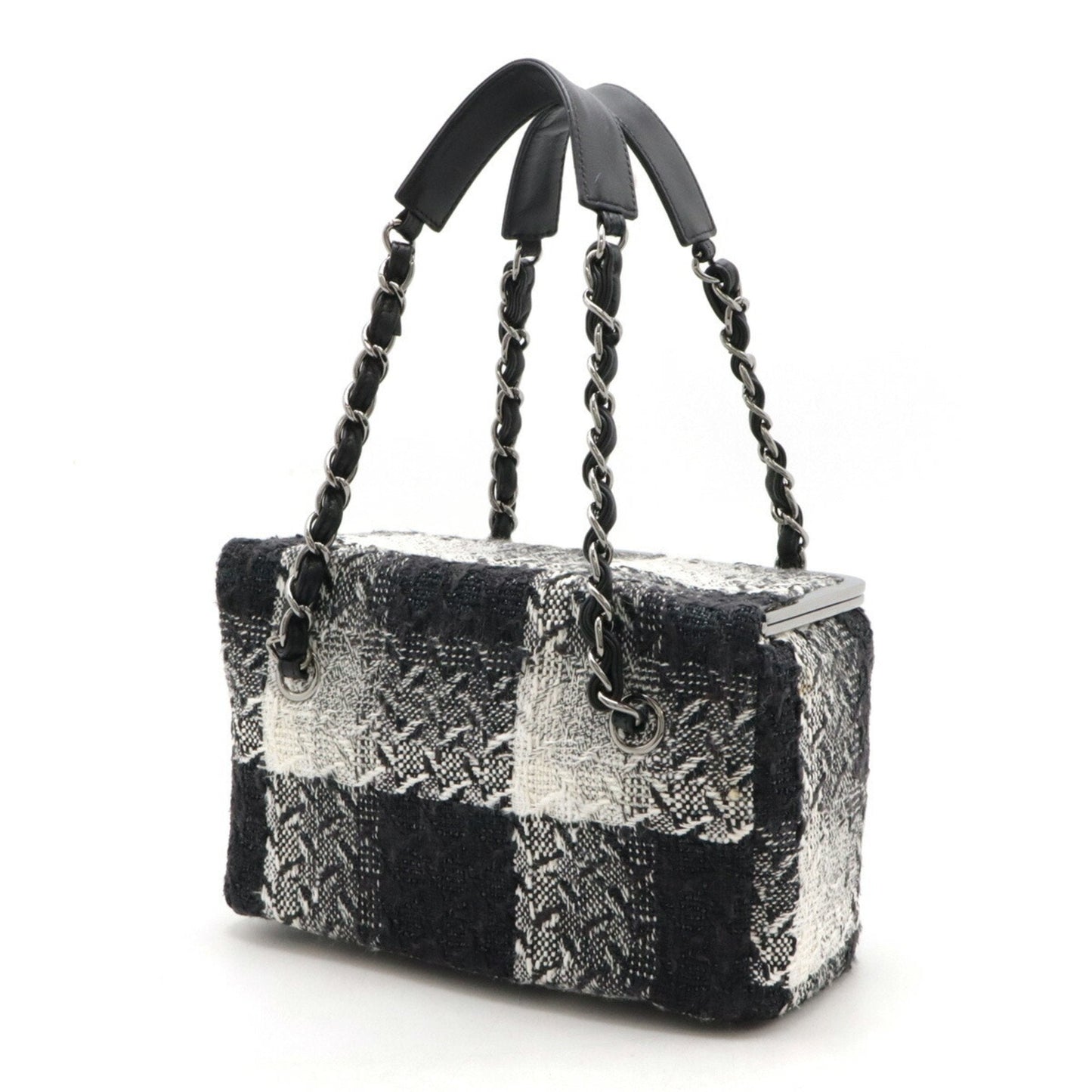 Chanel Black White Tweed Leather Handbag Vanity Bag ()