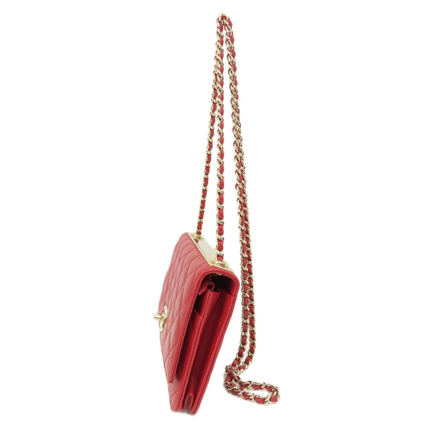 Chanel Red Color Leather Chain/Shoulder Wallet ()
