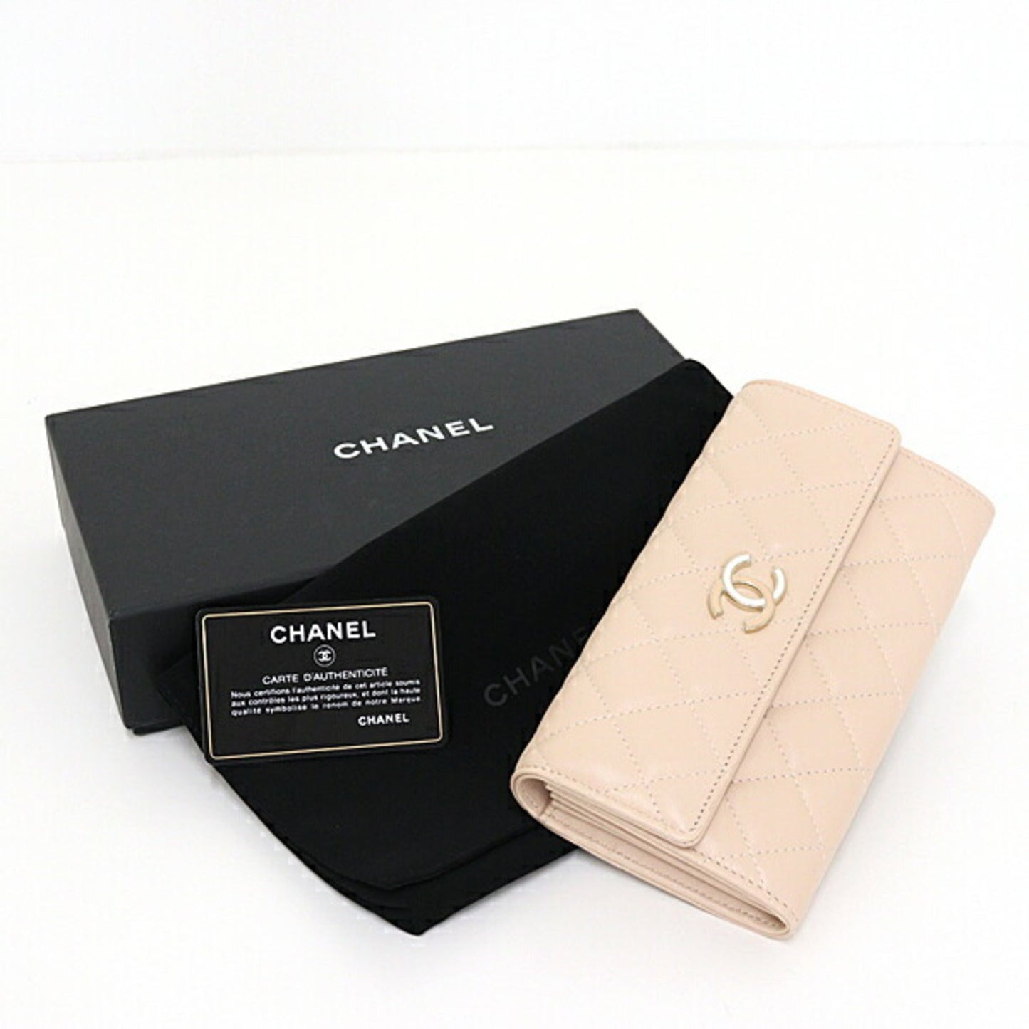 Chanel Light Beige Leather Long Wallet (Bi-Fold) ()
