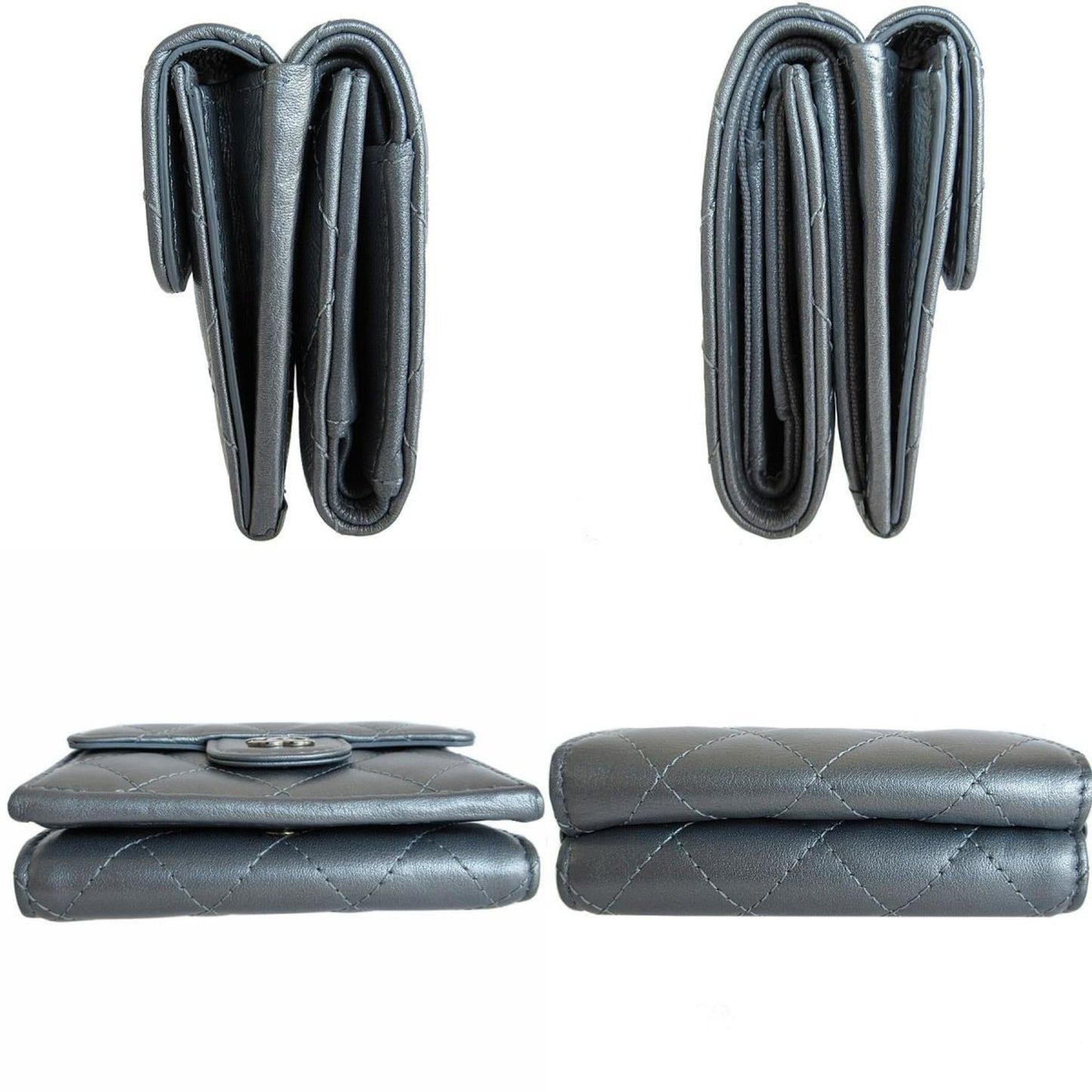 Chanel Matelasse Silver Leather Wallet (Tri-Fold) ()