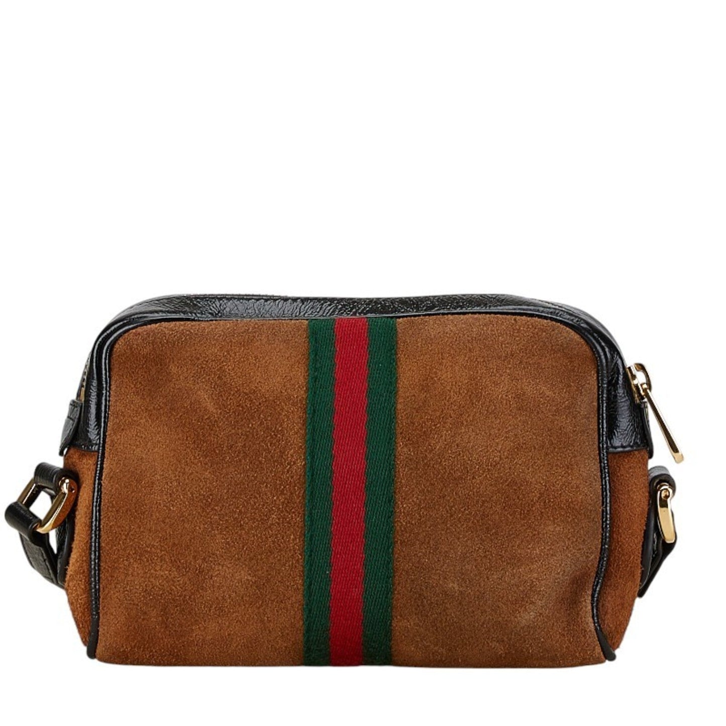 Gucci Black Brown Patent Leather Suede Shoulder Bag ()