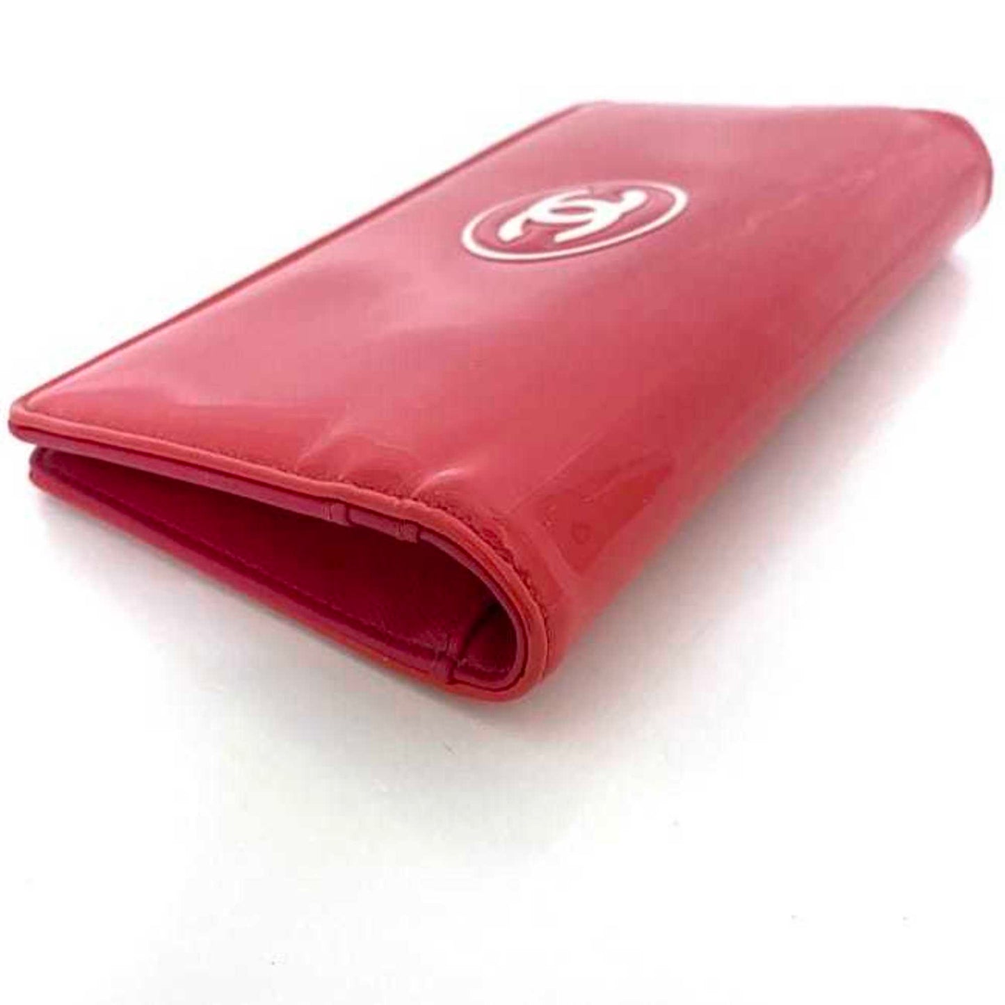 Chanel Pink Patent Leather Leather Long Wallet (Bi-Fold) ()