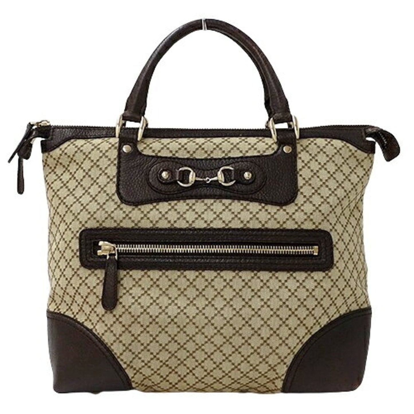 Gucci Diamante Beige Brown Canvas Handbag Tote Bag ()