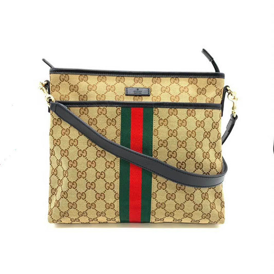 Gucci Sherry Line Black Brown Green Multi-Color Red Color Gg Canvas Leather Shoulder Bag ()