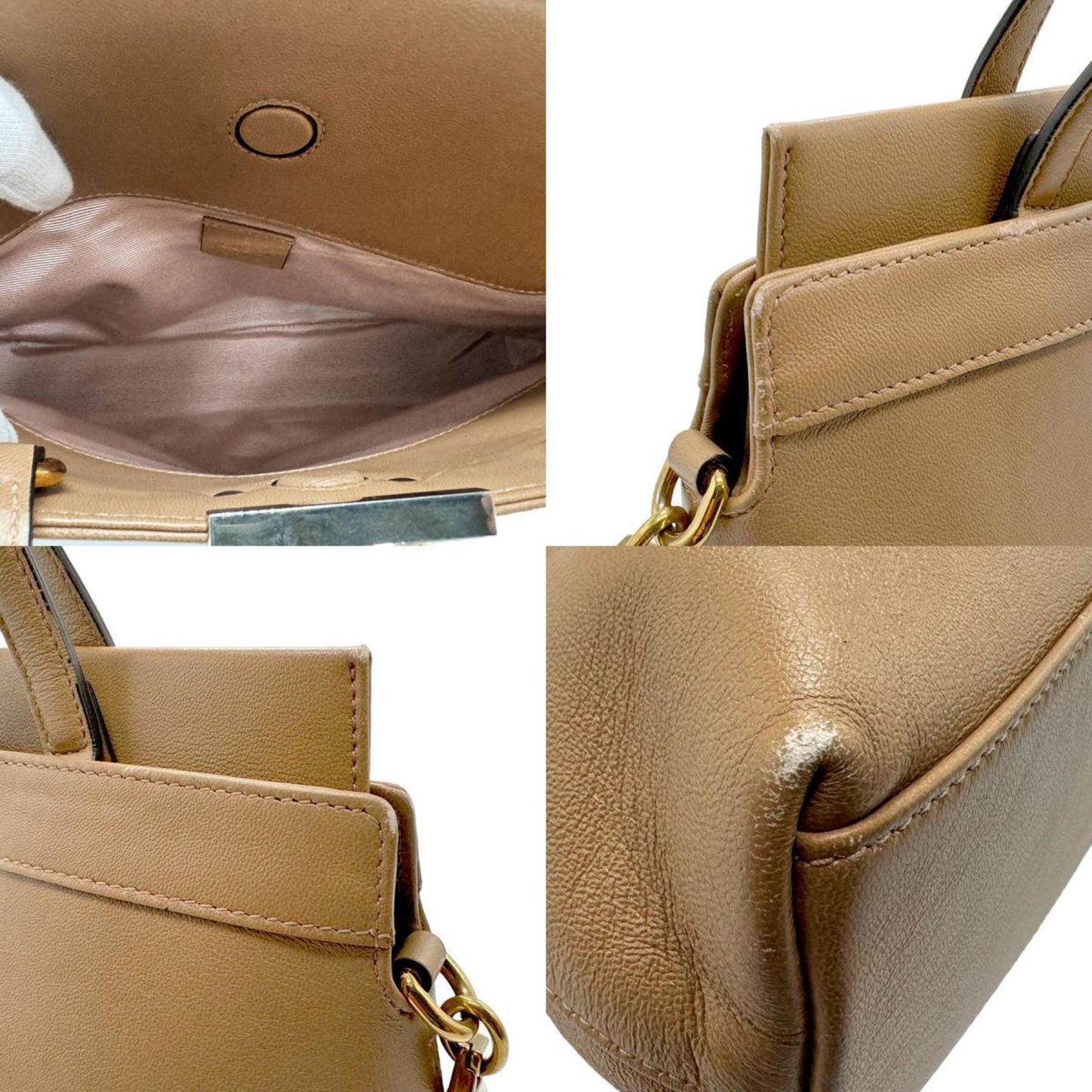 Gucci Beige Leather Handbag Shoulder Bag ()