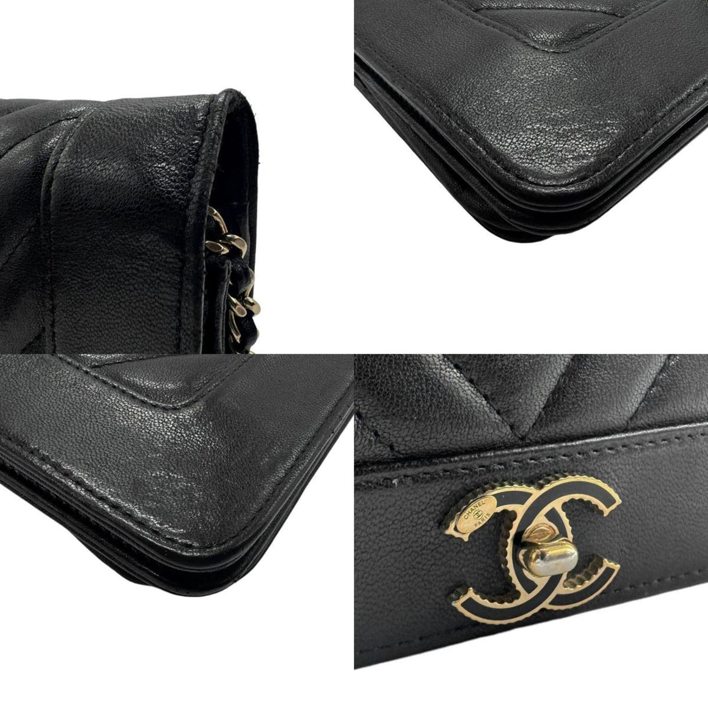 Chanel Black Leather Chain/Shoulder Wallet ()