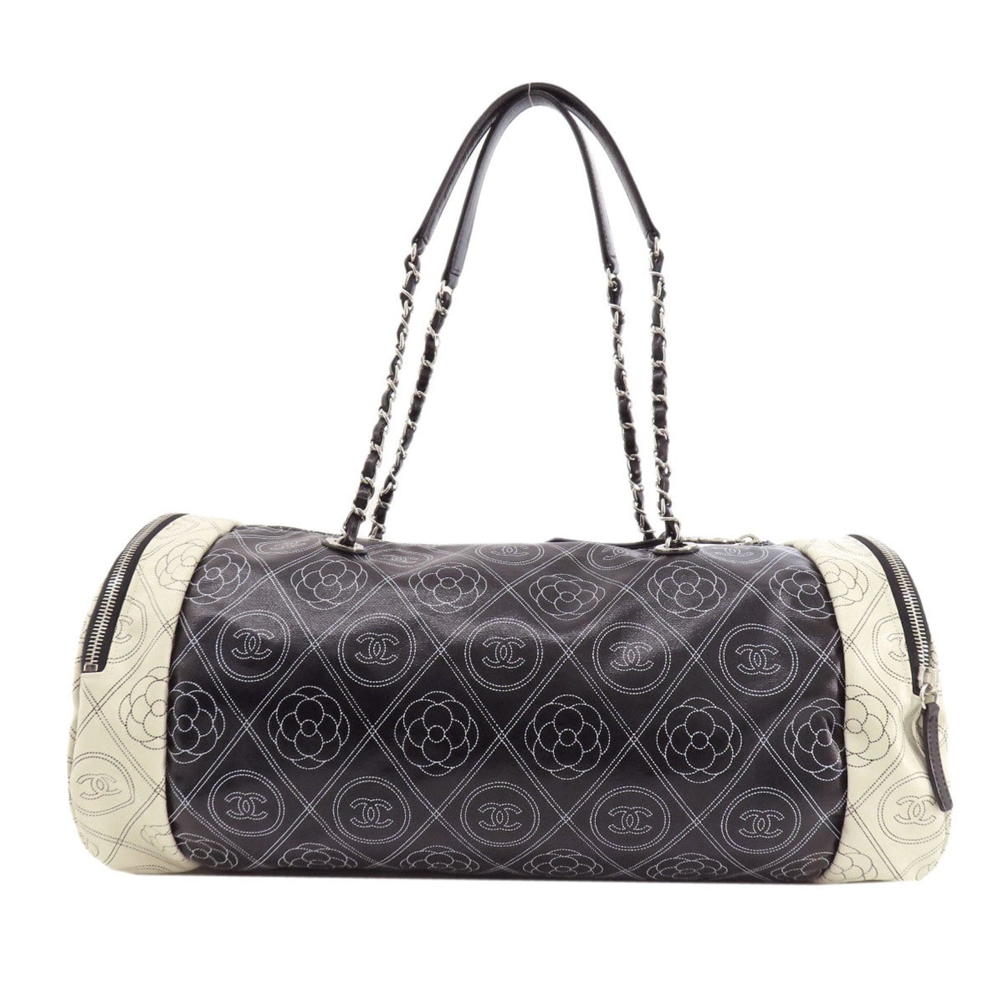 Chanel Black White Coated Canvas Boston Bag ()