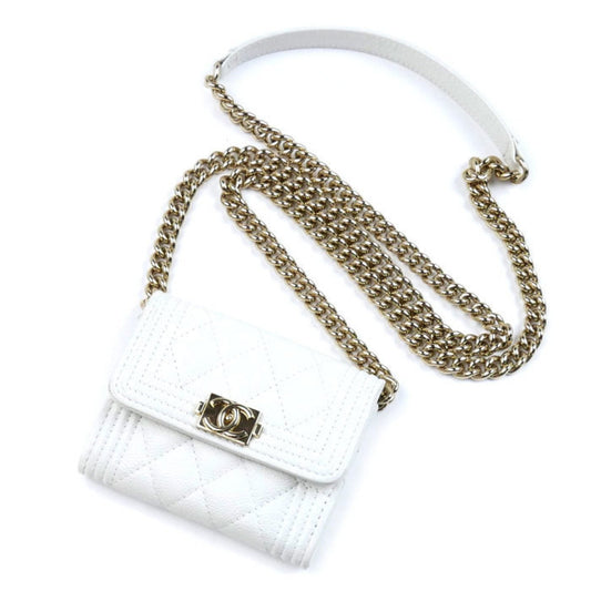 Chanel White Grained Calfskin Shoulder Bag ()