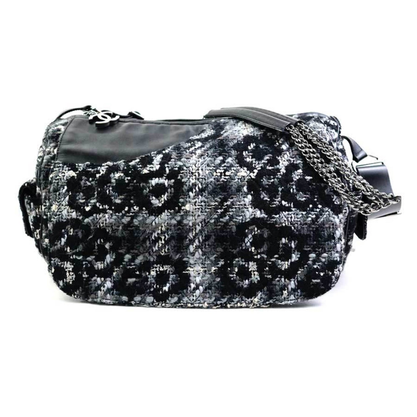 Chanel Black Gray White Tweed Shoulder Bag ()