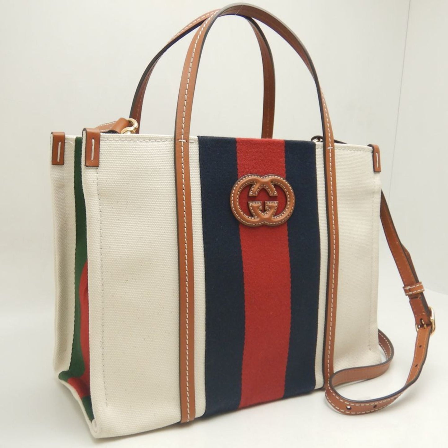 Gucci Brown Ivory Canvas Tote Bag ()