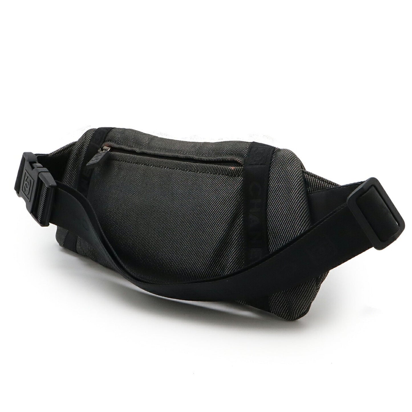 Chanel Black Silver Jacquard Leather Sling Bag ()