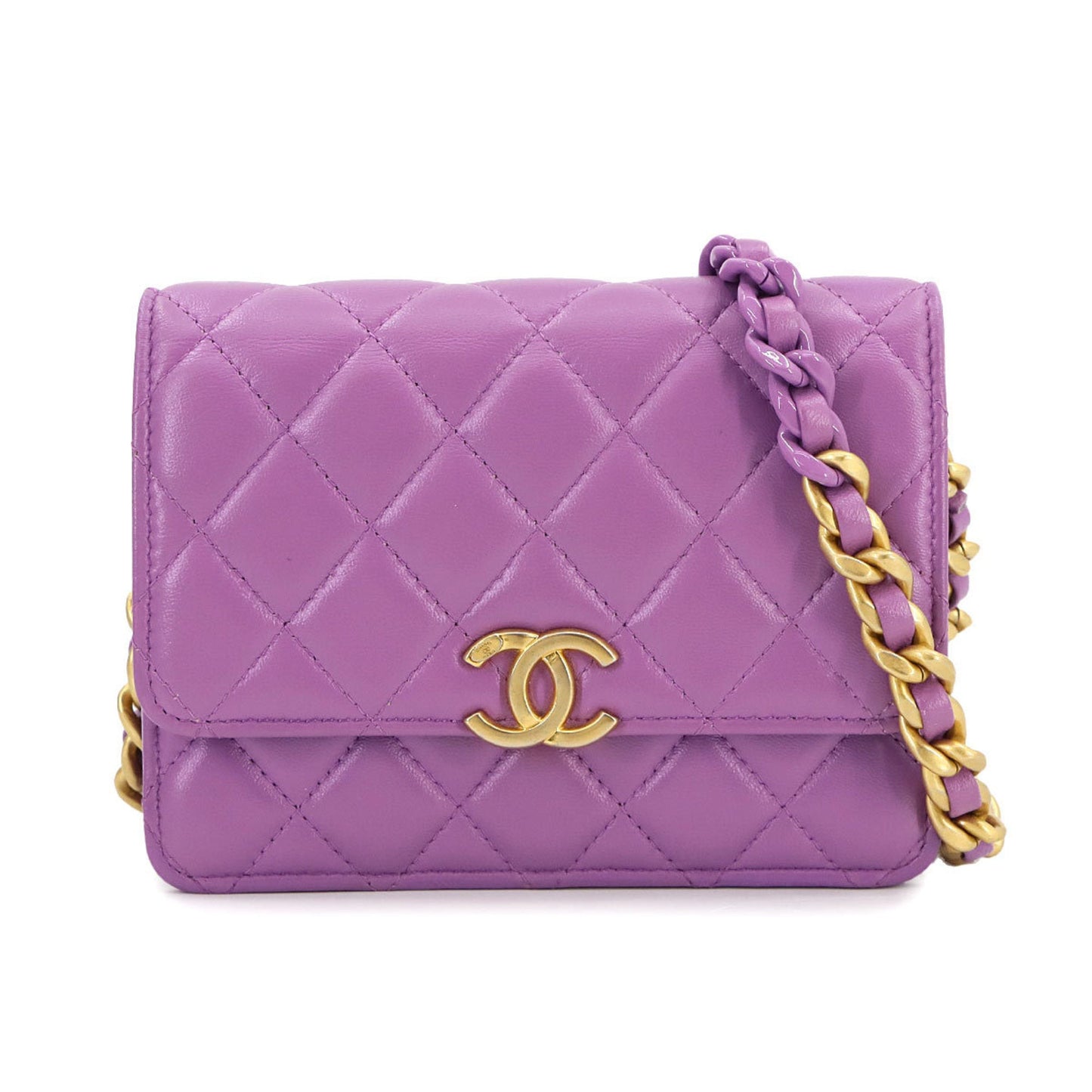 Chanel Matelasse Purple Leather Chain/Shoulder Wallet ()