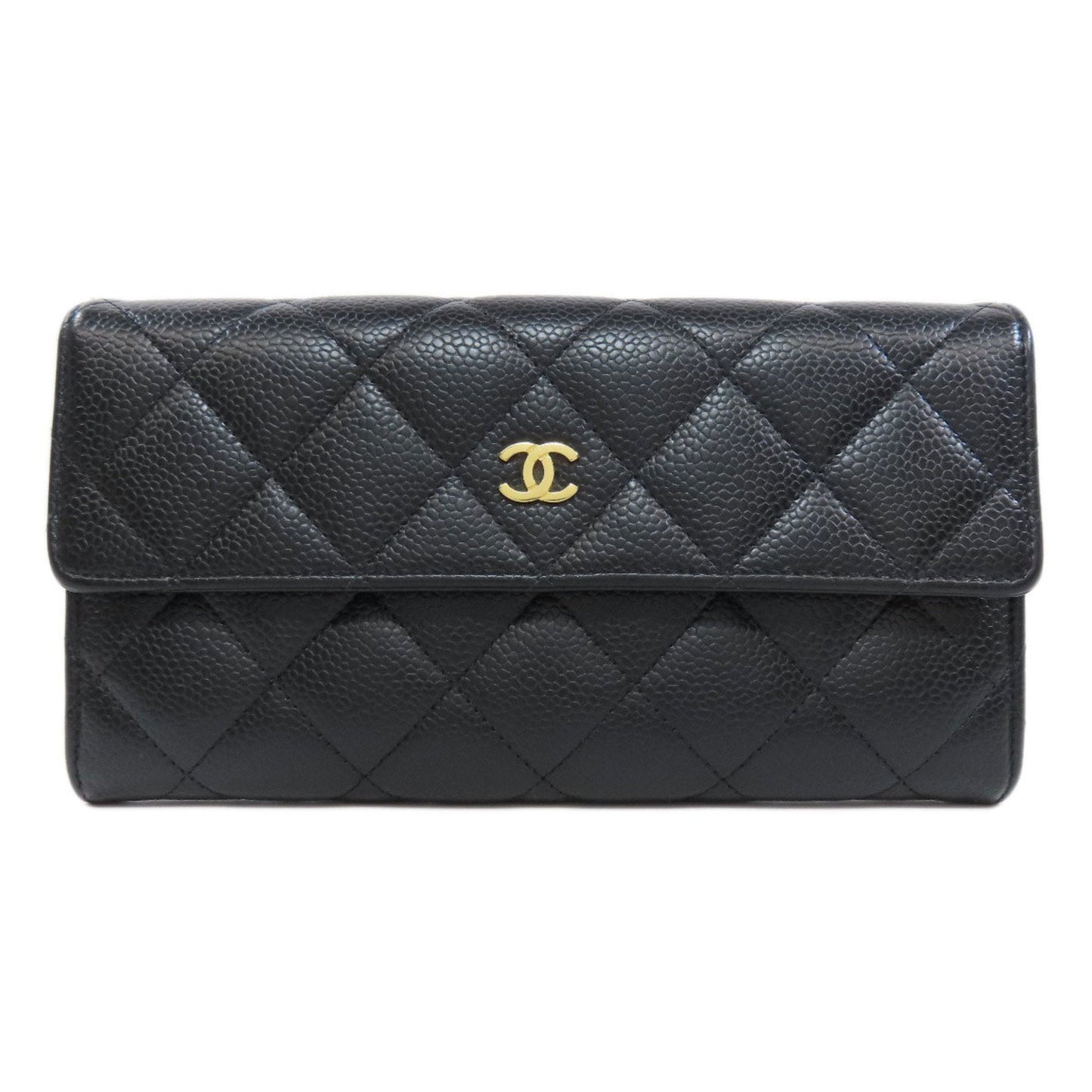 Chanel Black Grained Calfskin Long Wallet (Bi-Fold) ()