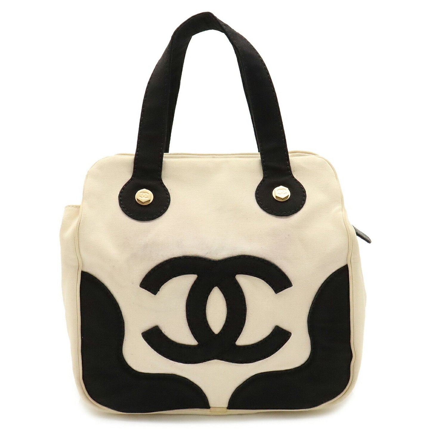 Chanel Black Ivory Canvas Handbag Tote Bag ()