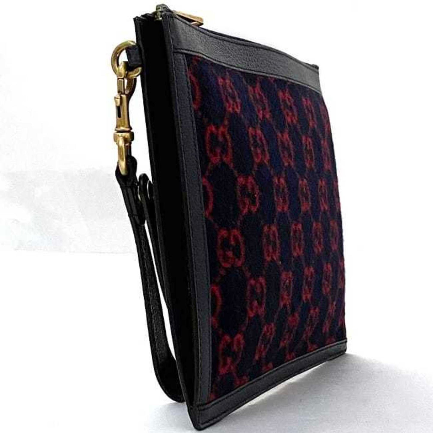 Gucci Navy Red Color Wool Leather Clutch Bag Handbag ()