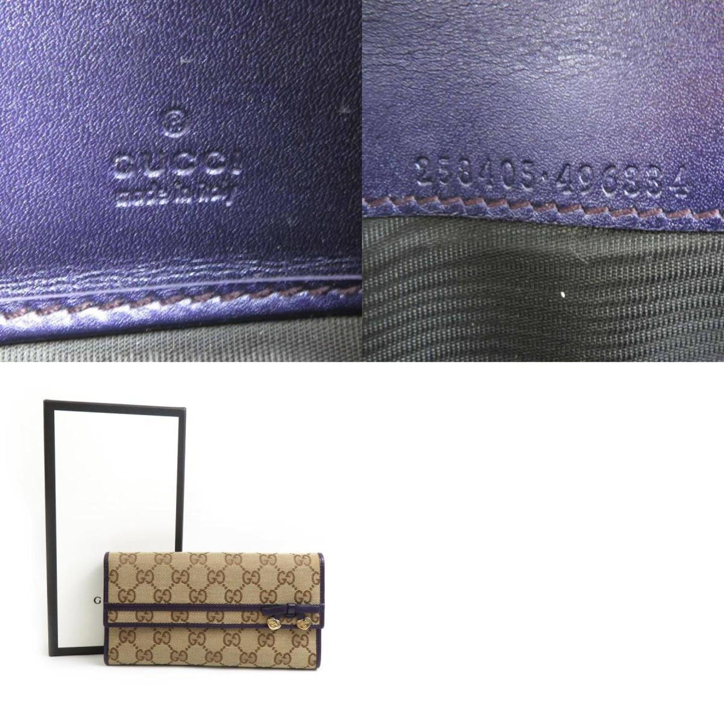 Gucci Beige Purple Gg Canvas Leather Long Wallet (Bi-Fold) ()