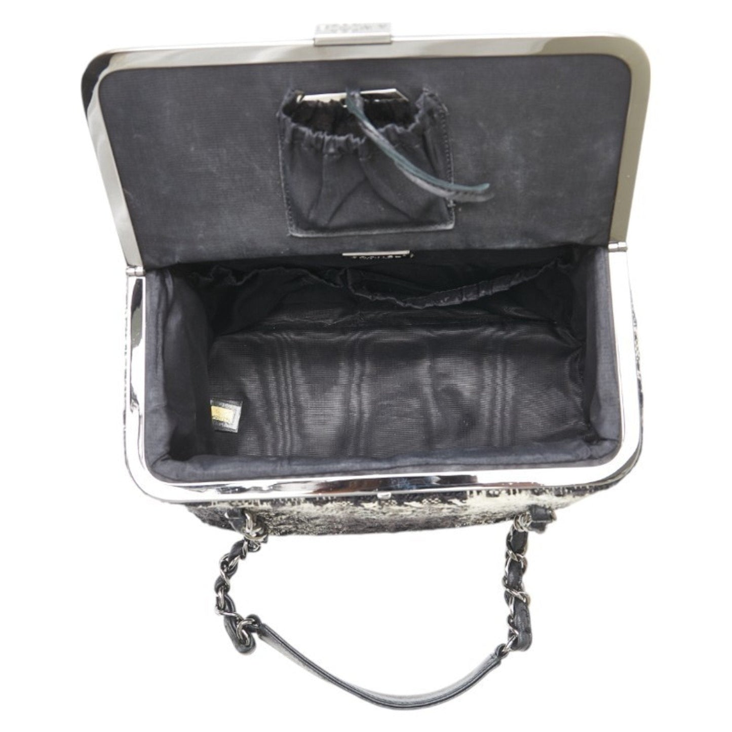 Chanel Black White Tweed Leather Handbag Vanity Bag ()