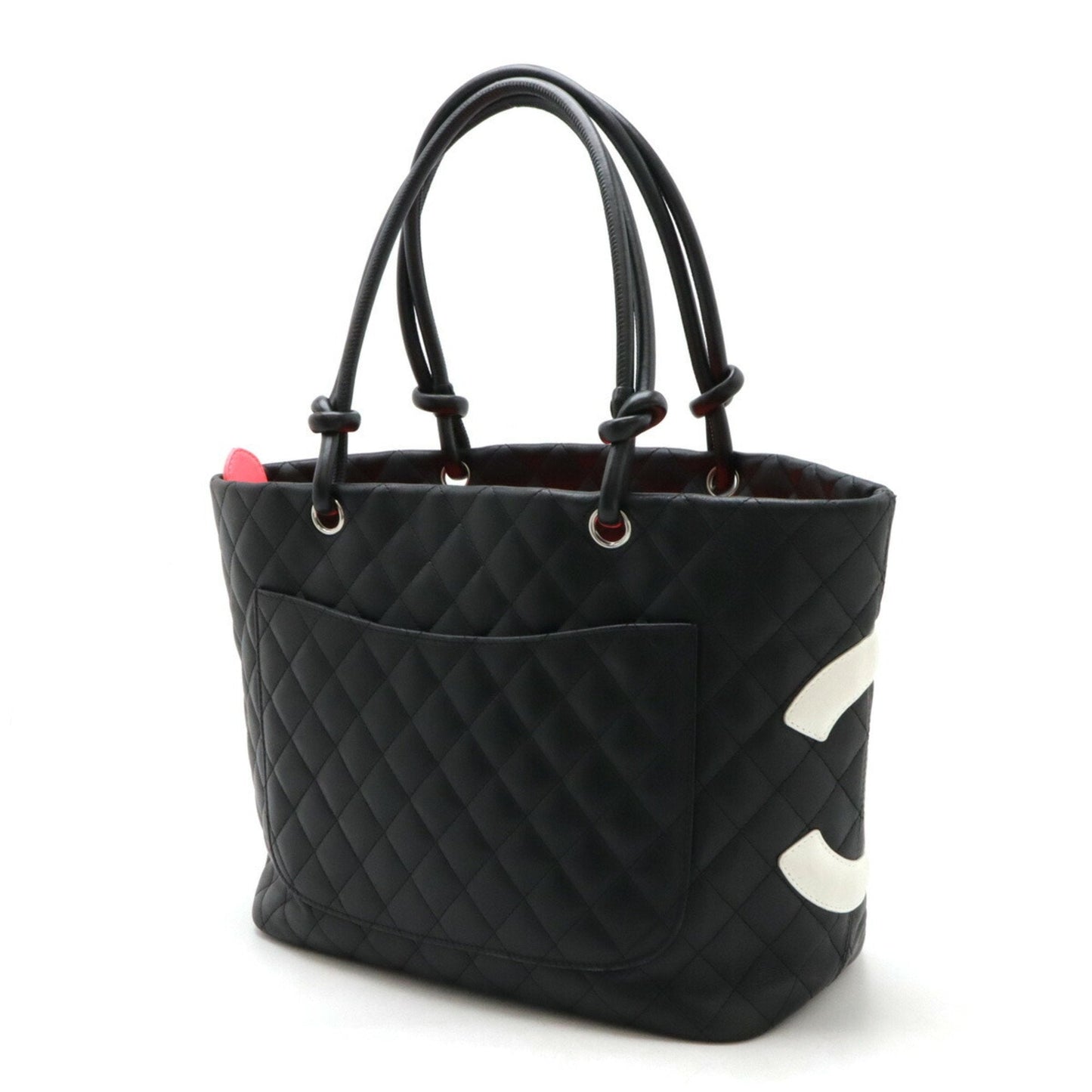 Chanel Black White Leather Shoulder Bag Tote Bag ()