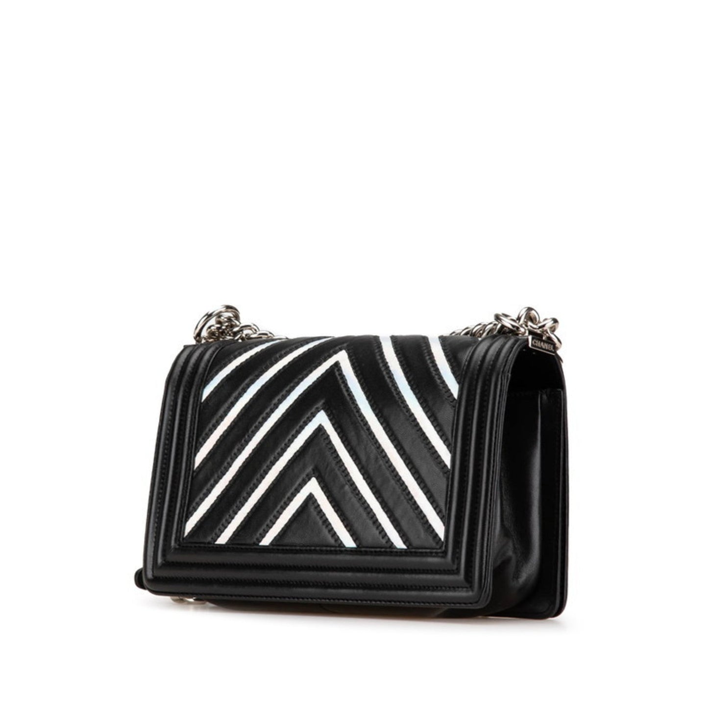 Chanel Black Silver Leather Shoulder Bag ()