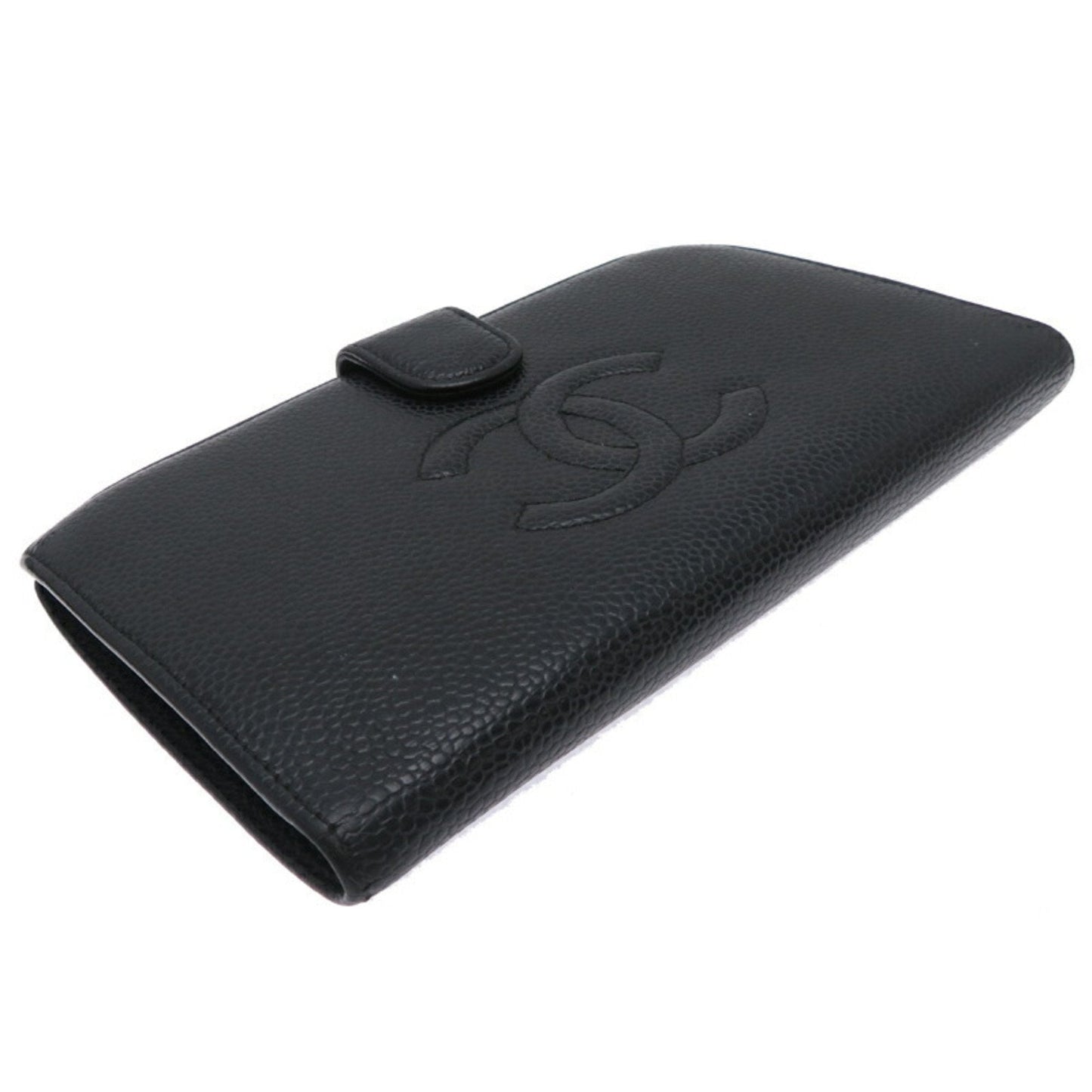 Chanel Black Grained Calfskin Long Wallet (Bi-Fold) ()
