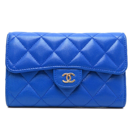 Chanel Blue Grained Calfskin Wallet (Tri-Fold) ()