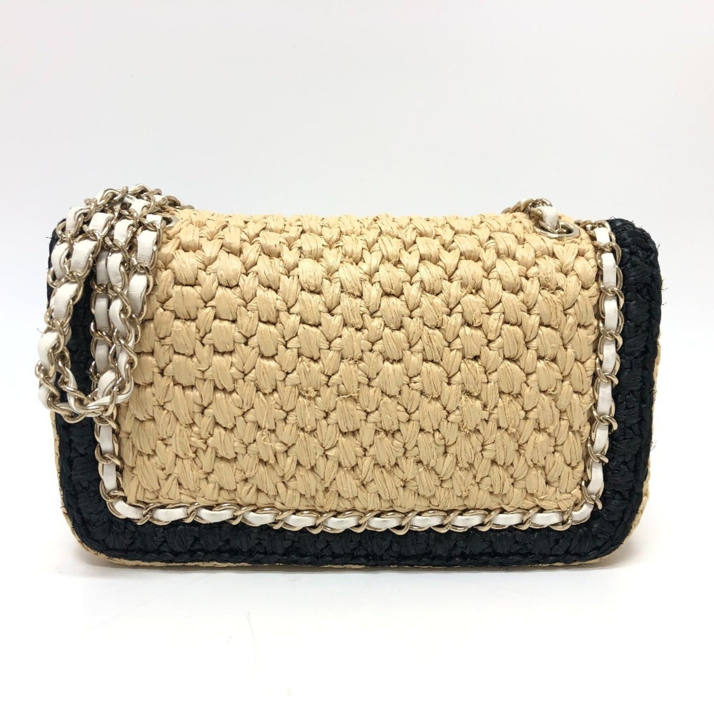 Chanel Beige Black Hemp Shoulder Bag ()