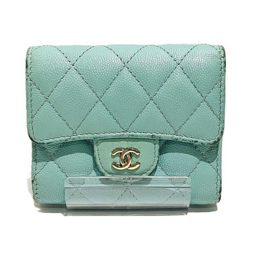Chanel Light Blue Grained Calfskin Wallet (Tri-Fold) ()
