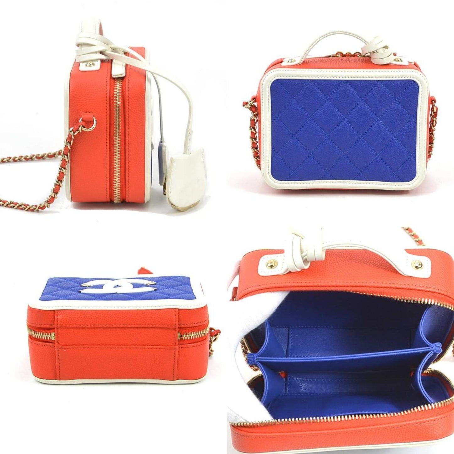Chanel Blue Orange White Caviar Leather Shoulder Bag ()
