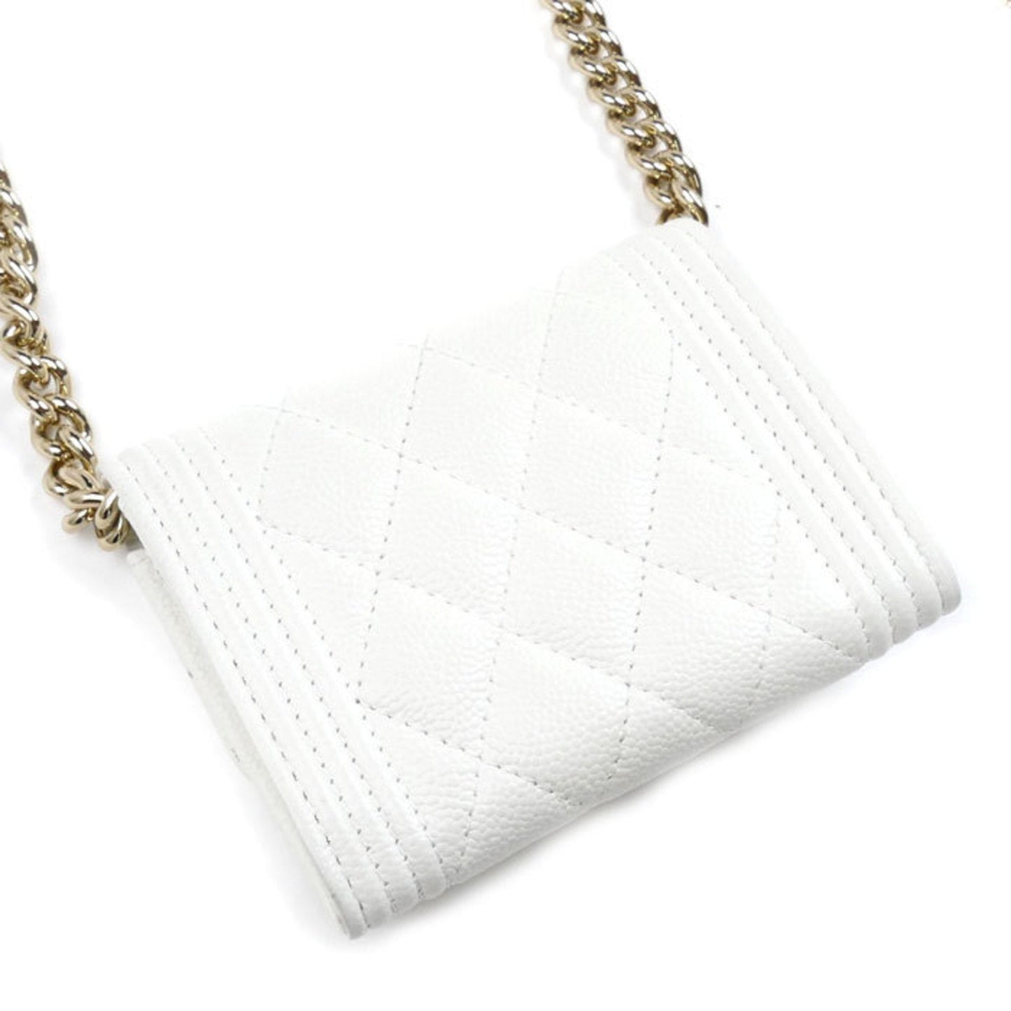 Chanel White Grained Calfskin Shoulder Bag ()