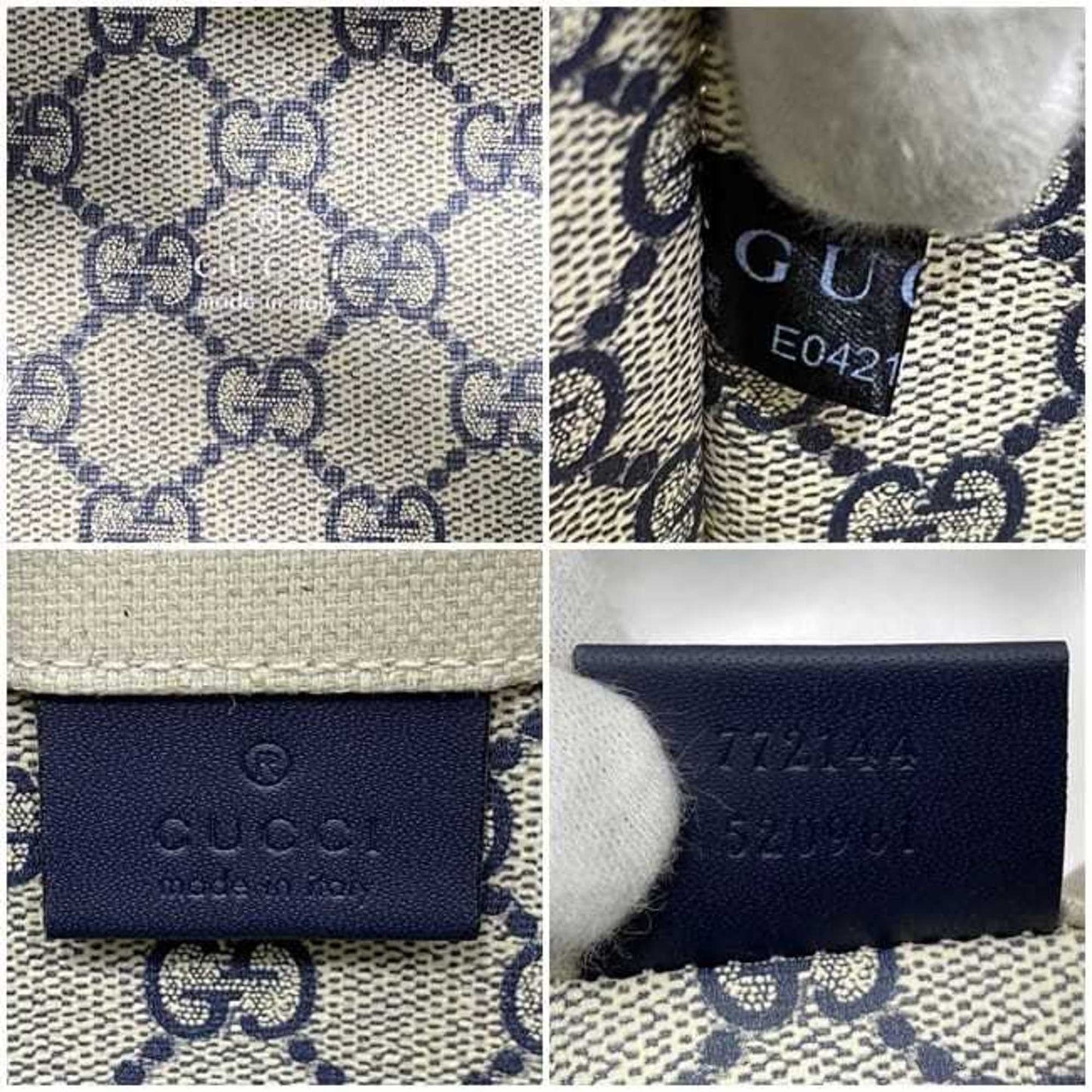 Gucci Beige Navy Canvas Leather Handbag Shoulder Bag Tote Bag ()