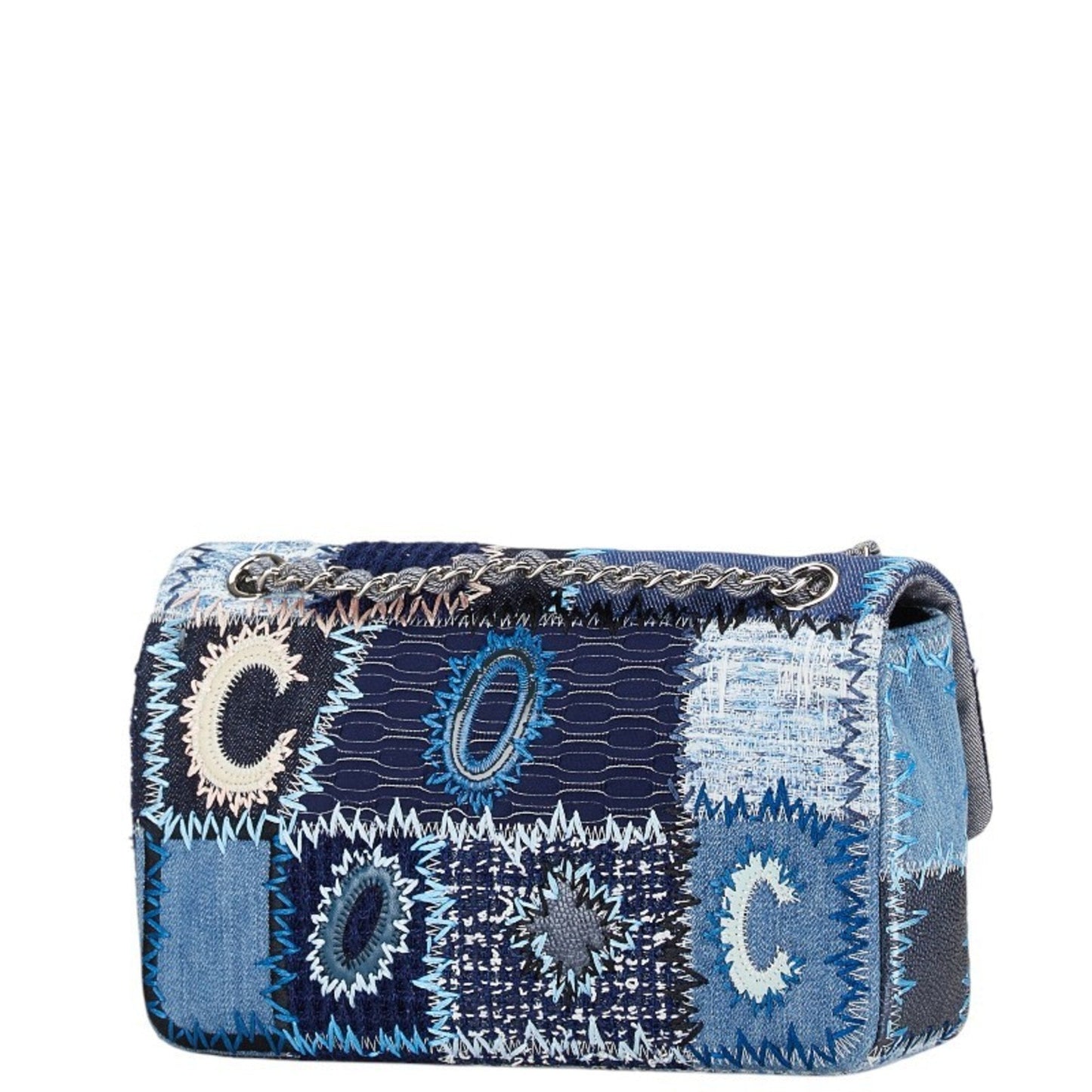 Chanel Blue Multi-Color Silver Denim Caviar Leather Handbag Shoulder Bag ()