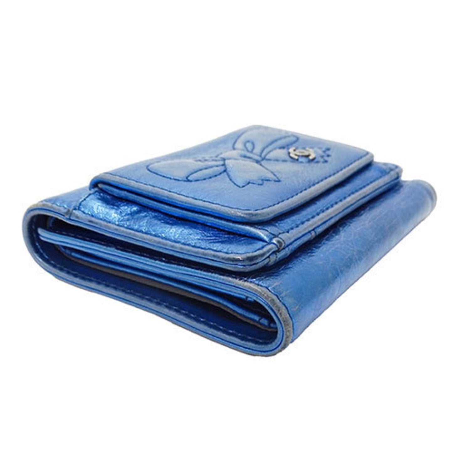 Chanel Metallic Blue Leather Wallet (Tri-Fold) ()