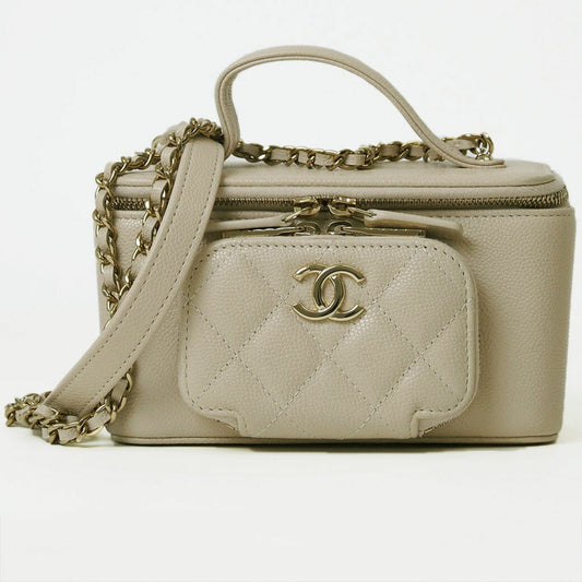 Chanel Beige Caviar Leather Shoulder Bag Vanity Bag ()