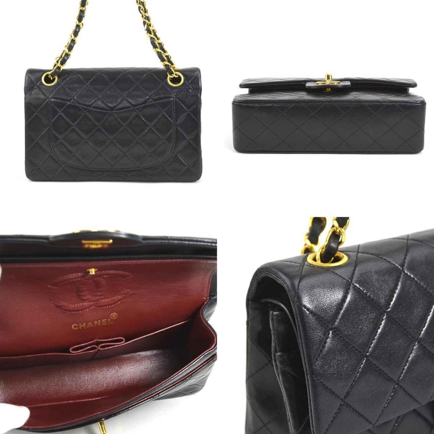 Chanel Black Gold Leather Metal Shoulder Bag ()