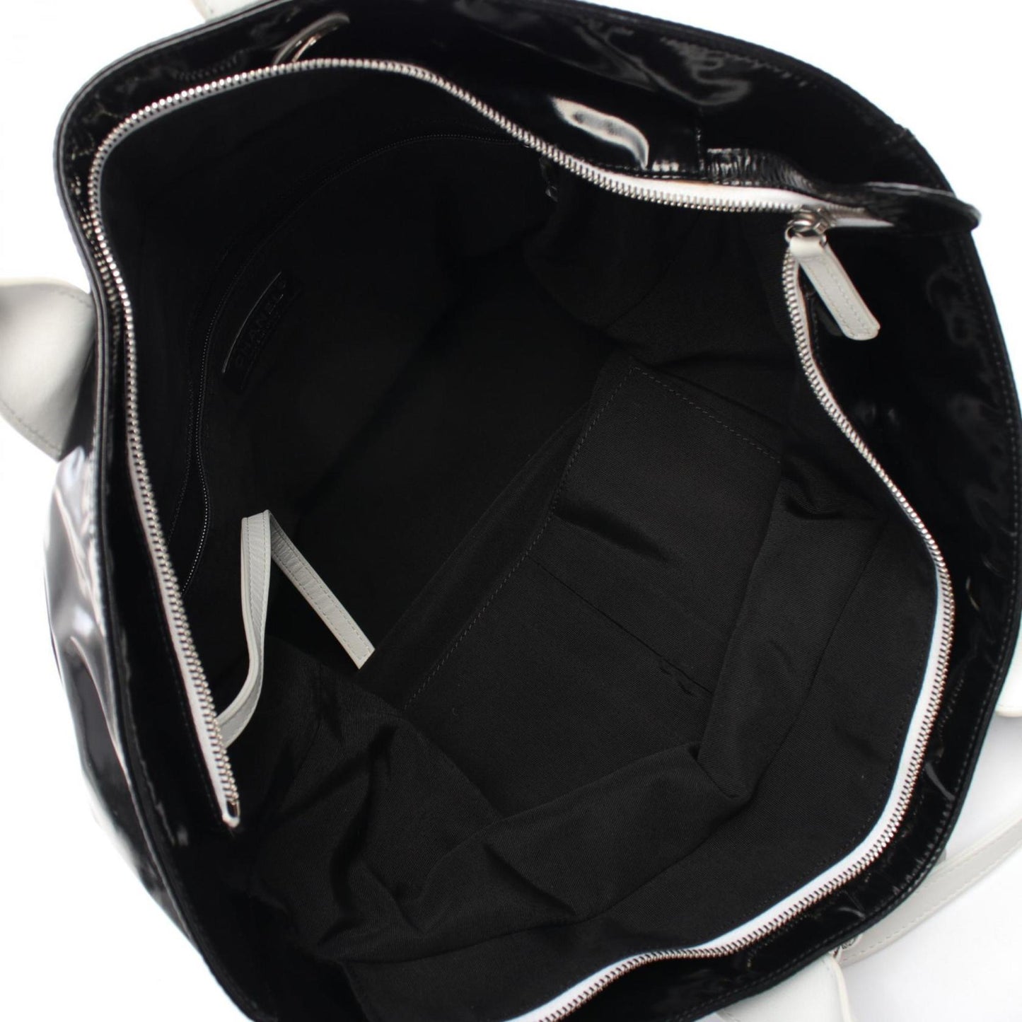 Chanel Black White Coated Canvas Leather Tote Bag ()