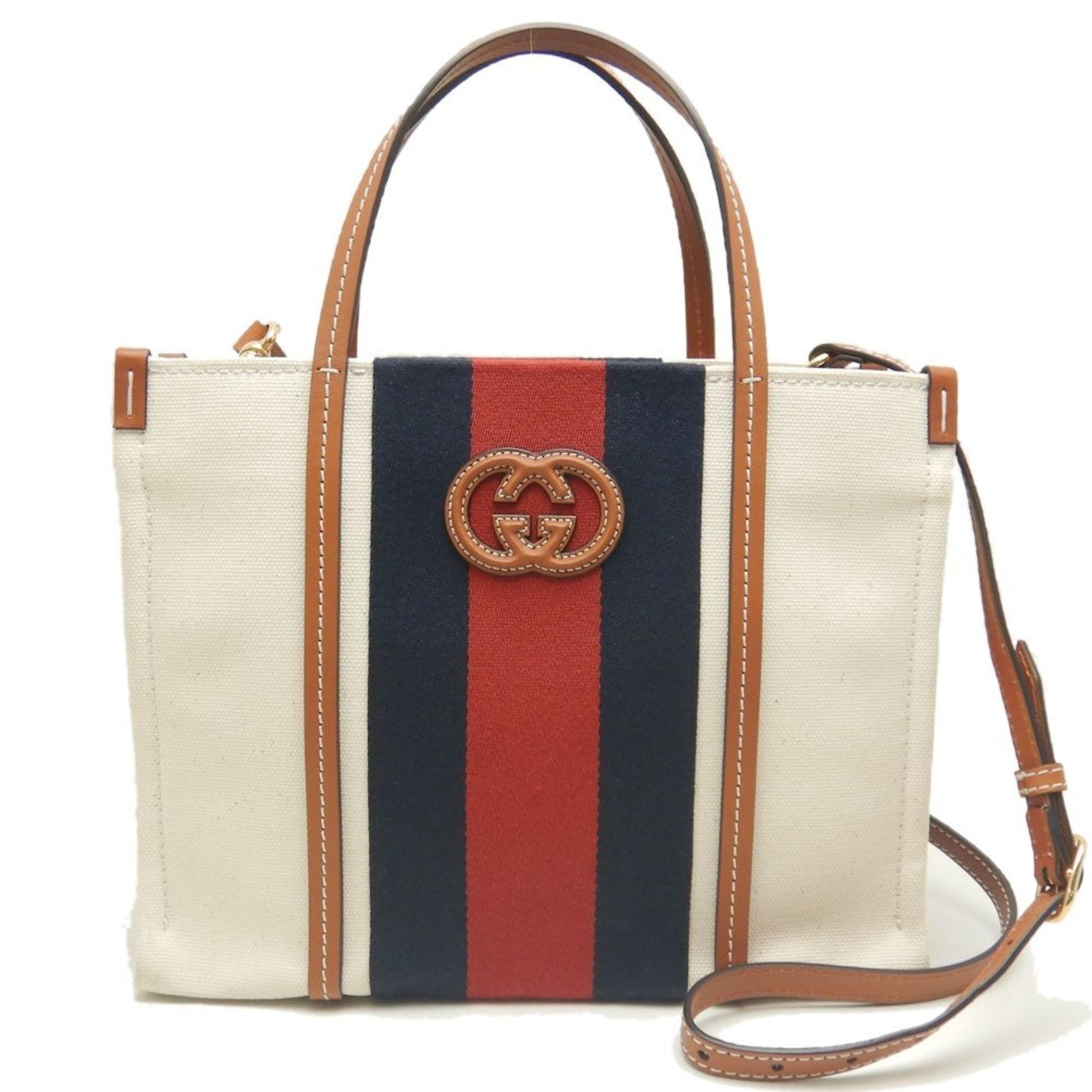 Gucci Brown Ivory Canvas Tote Bag ()