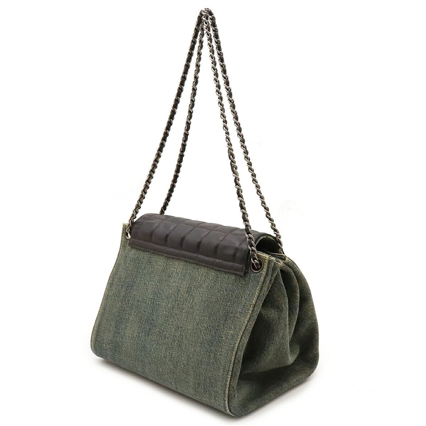 Chanel Blue Dark Brown Denim Leather Shoulder Bag ()