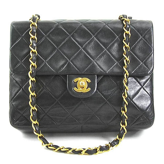 Chanel Black Gold Leather Metal Shoulder Bag ()