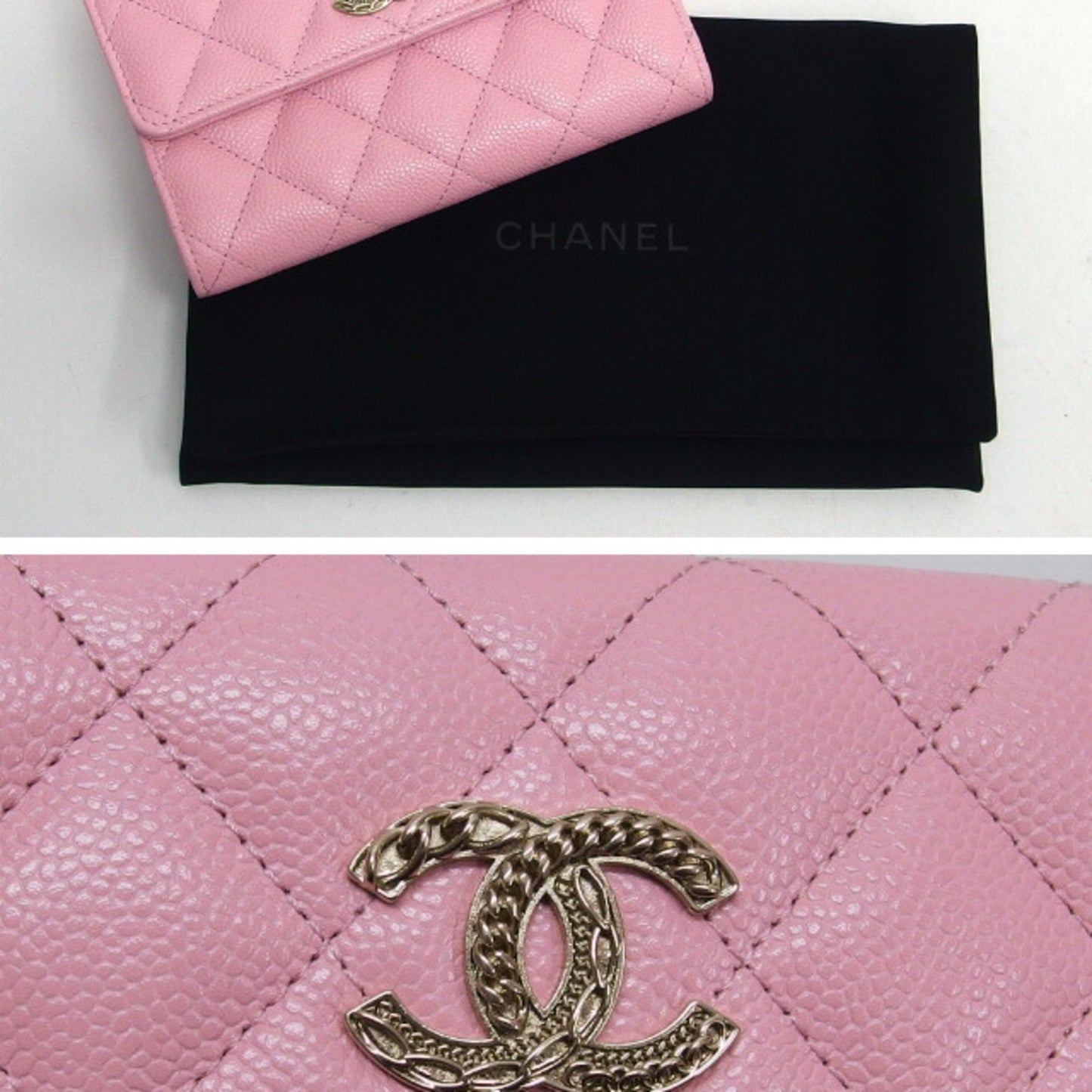 Chanel Pink Caviar Leather Wallet (Tri-Fold) ()
