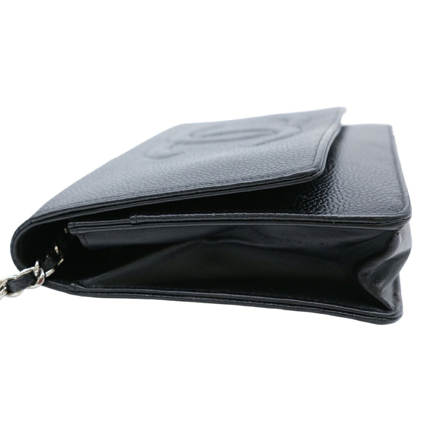 Chanel Black Grained Calfskin Chain/Shoulder Wallet ()