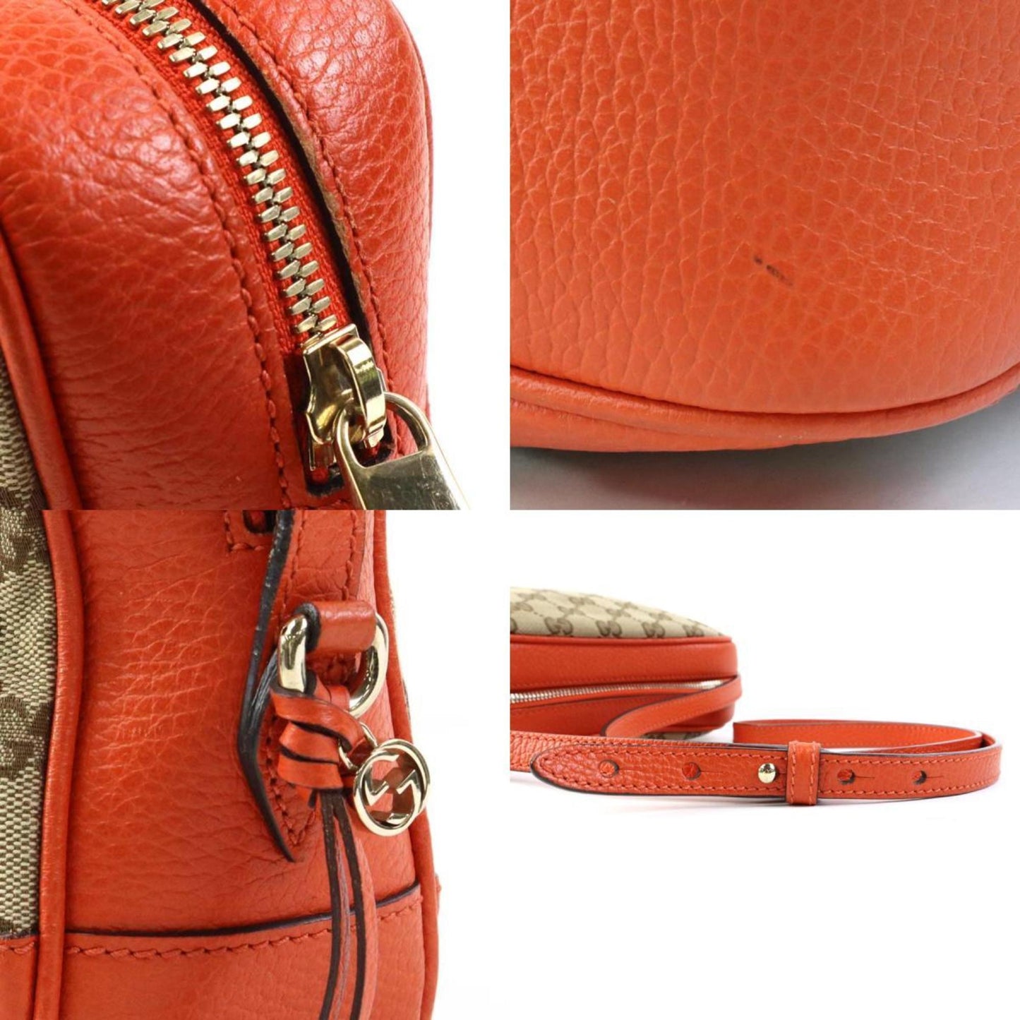 Gucci Brown Orange Canvas Leather Shoulder Bag ()