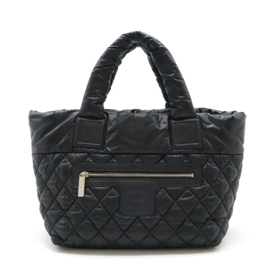 Chanel Black Nylon Leather Handbag Tote Bag ()