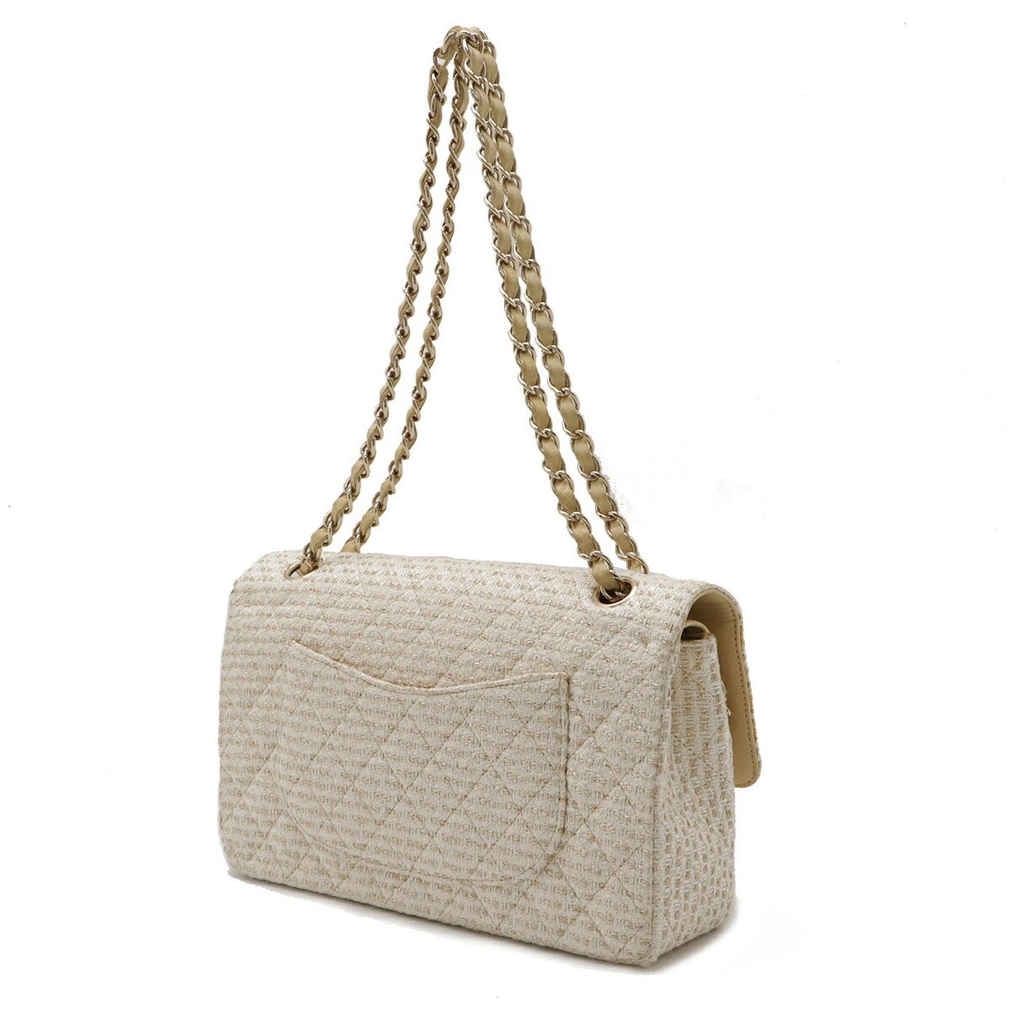 Chanel Beige Ivory Tweed Leather Shoulder Bag ()