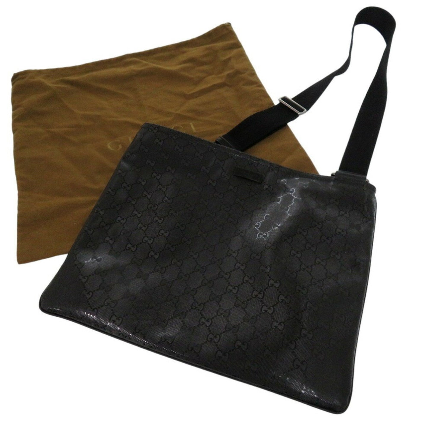 Gucci Black Silver Coated Canvas Leather Shoulder Bag ()