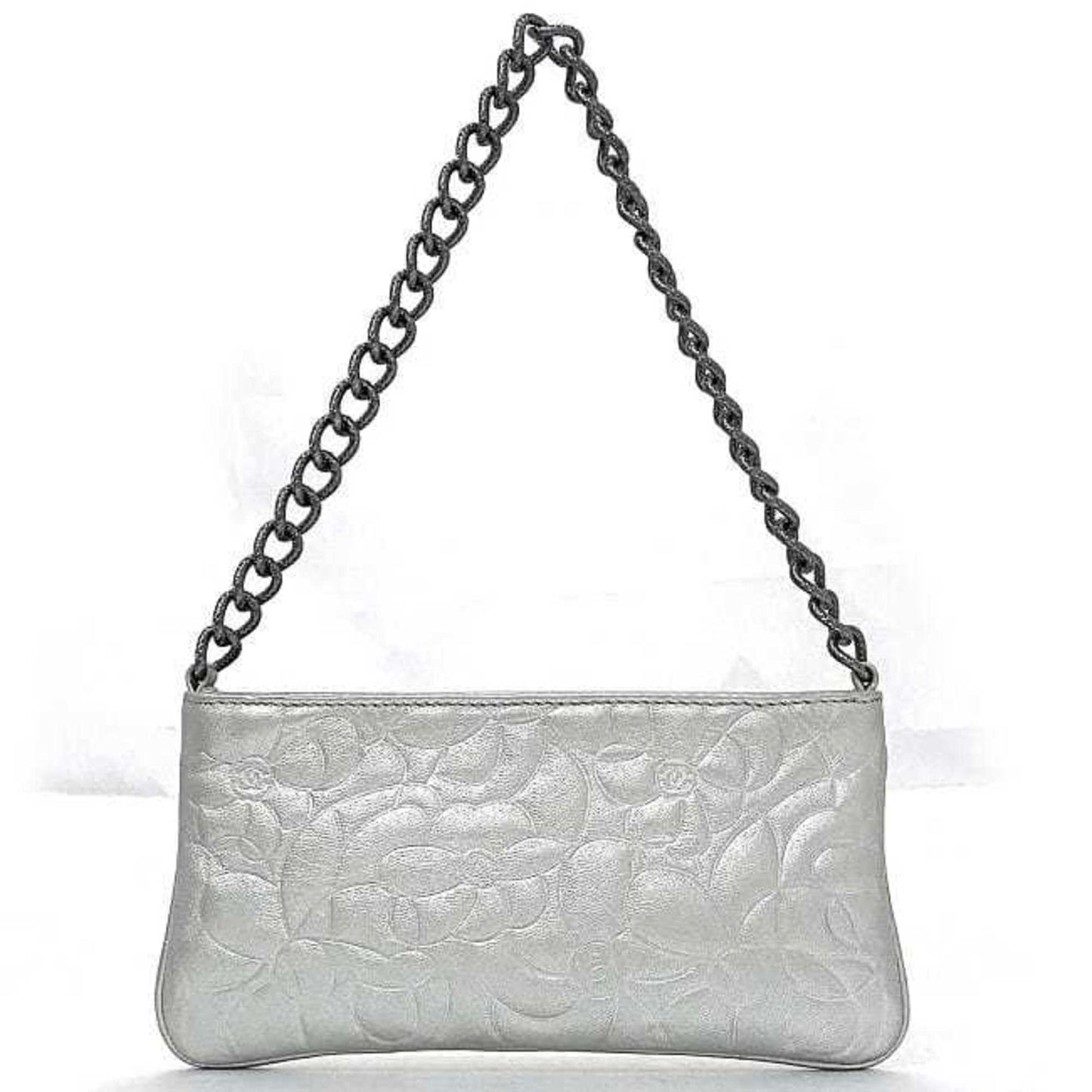 Chanel Camellia Silver Leather Metal Pouch ()