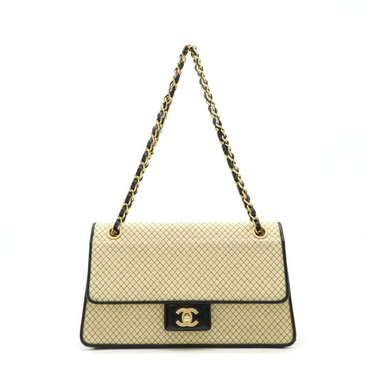 Chanel Beige Black Jersey Leather Shoulder Bag ()